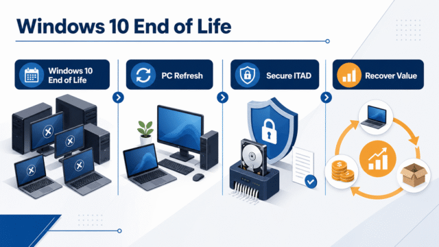 Windows 10 End of Life PC Refresh and Secure ITAD Windows 10 end-of-life PC refresh infographic showing secure IT asset disposition and recovered value